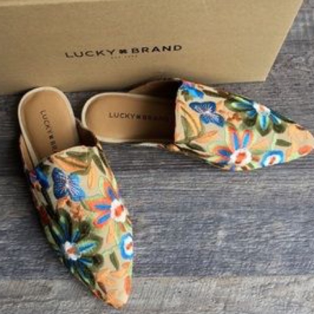 SOLD ON THREDUP embroidered Lucky Brand mules
